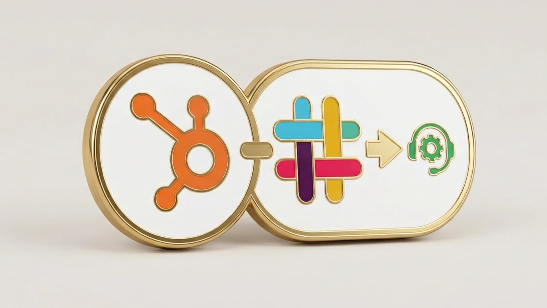 HubSpot and Slack logos connected by a notification arrow representing the ticket-to-Slack integration