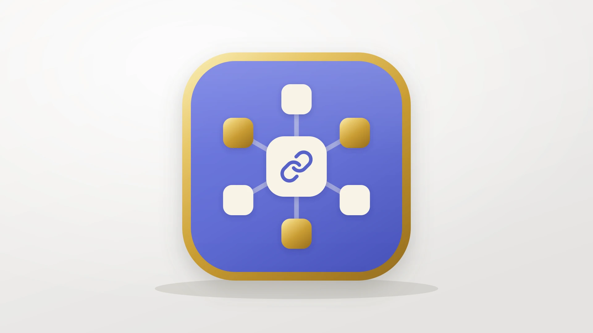 A hub and spoke diagram on a gold-bezel app tile representing the Linear integrations ecosystem