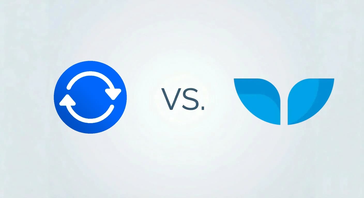 Cartoon whale and robot trying to sync