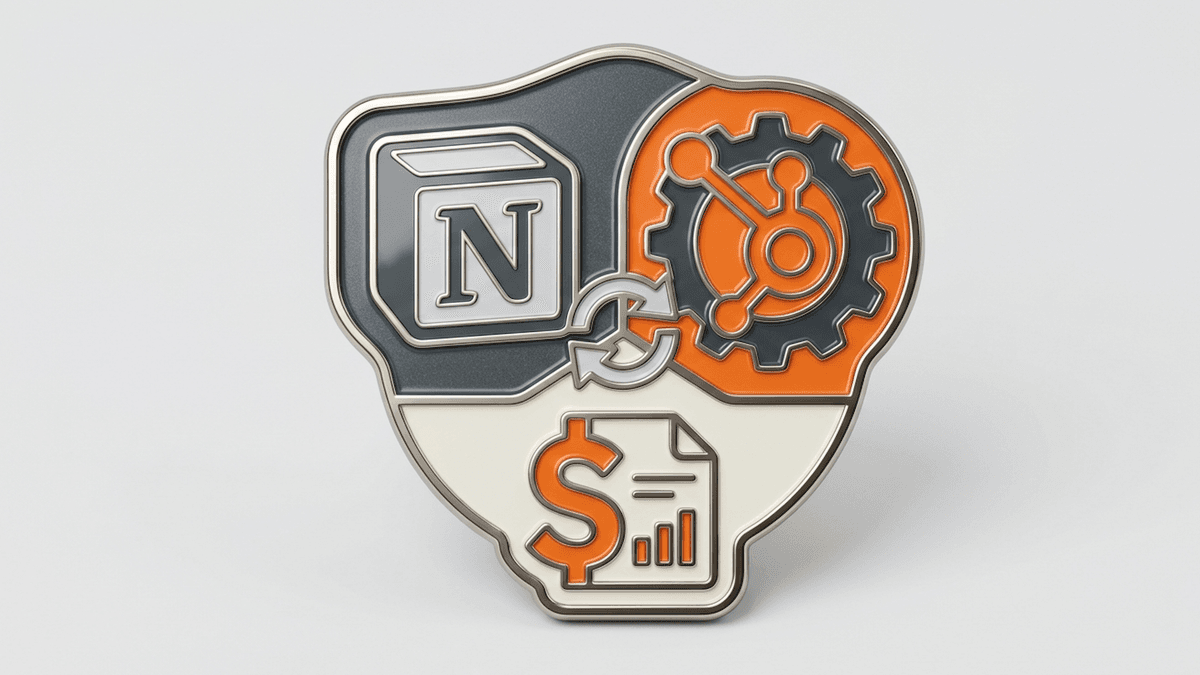 A HubSpot deal timeline showing a synced Notion note attached to the deal record