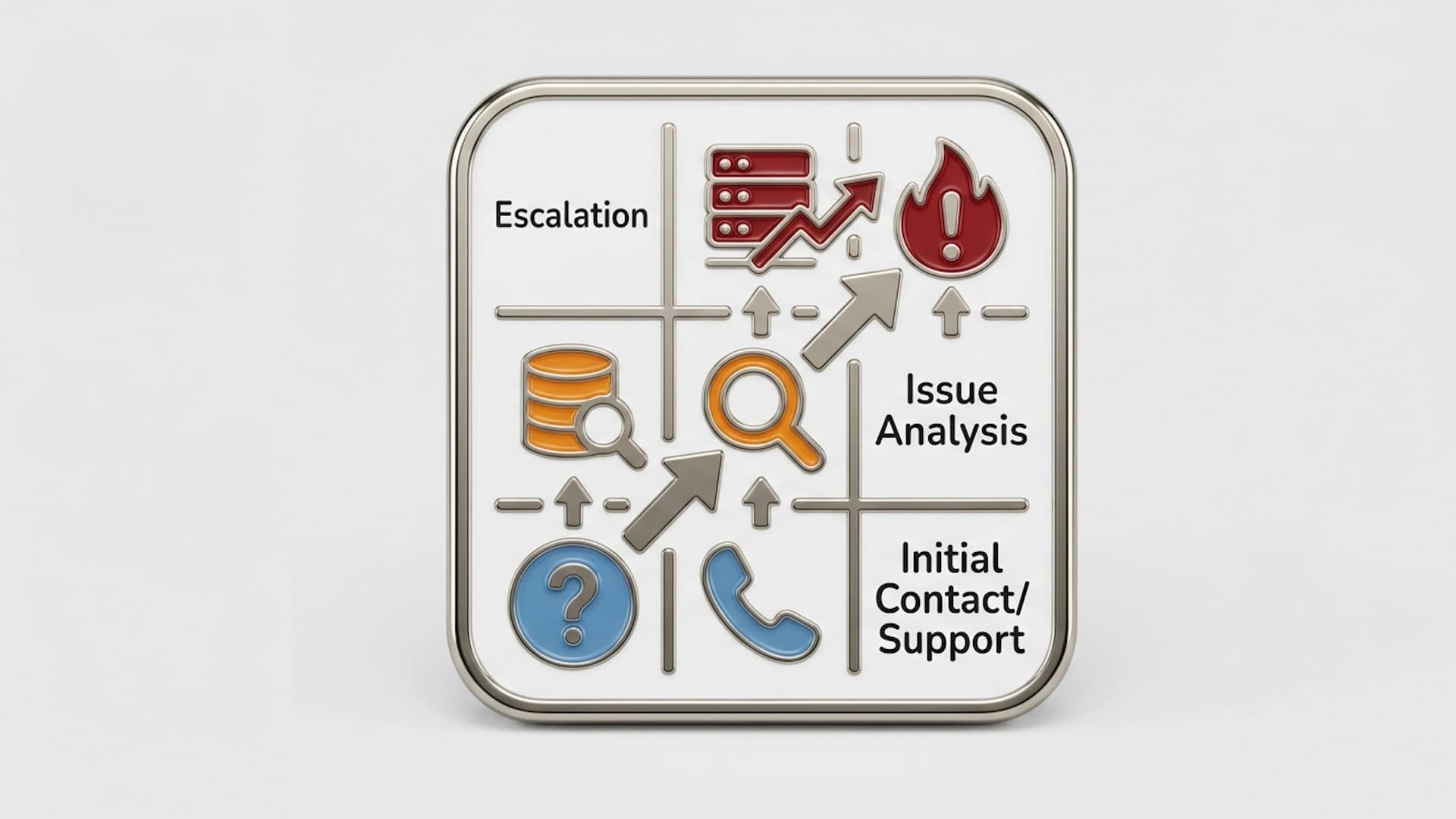 An escalation matrix table showing severity tiers, owners, and response time targets for a support team