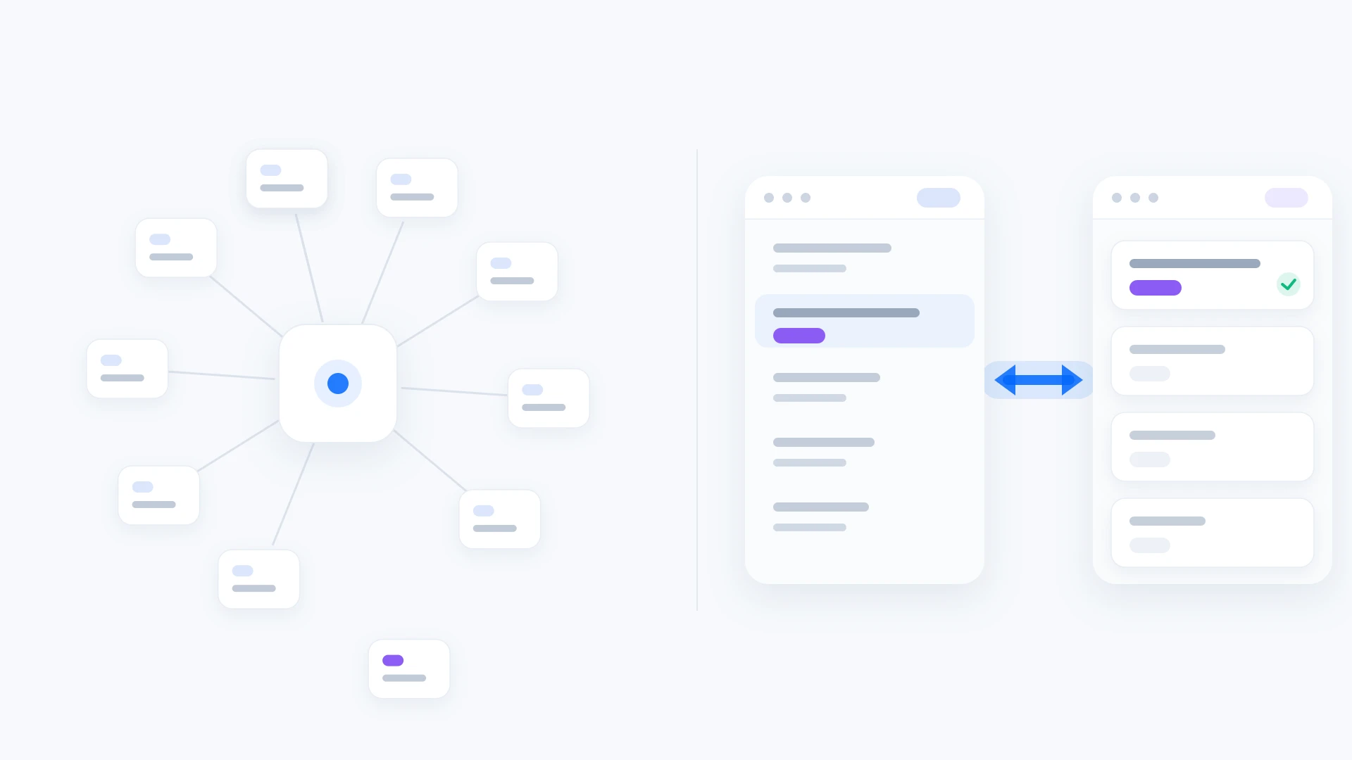 A broad integration platform wired to many tool tiles on one side and a single direct two-way link between a HubSpot ticket and one issue tracker on the other