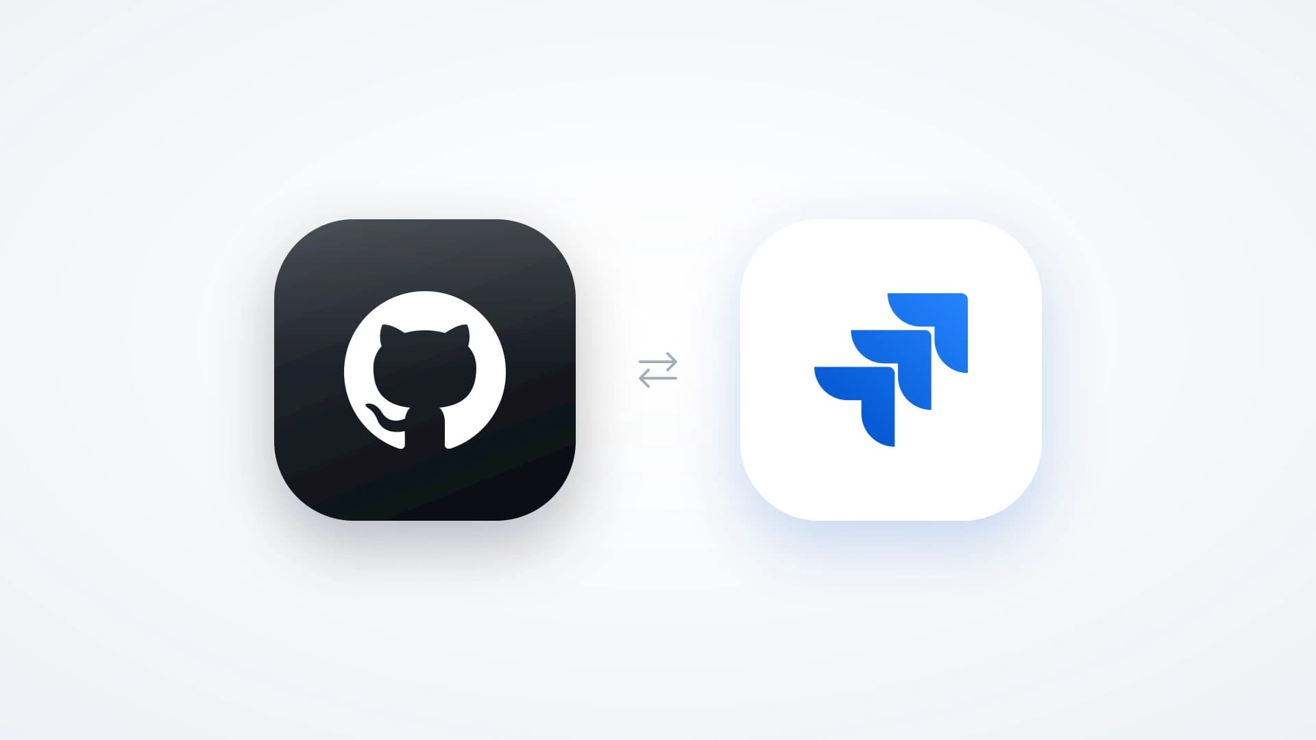 The GitHub logo and the Jira logo shown as app icons side by side, with a two-way arrow between them