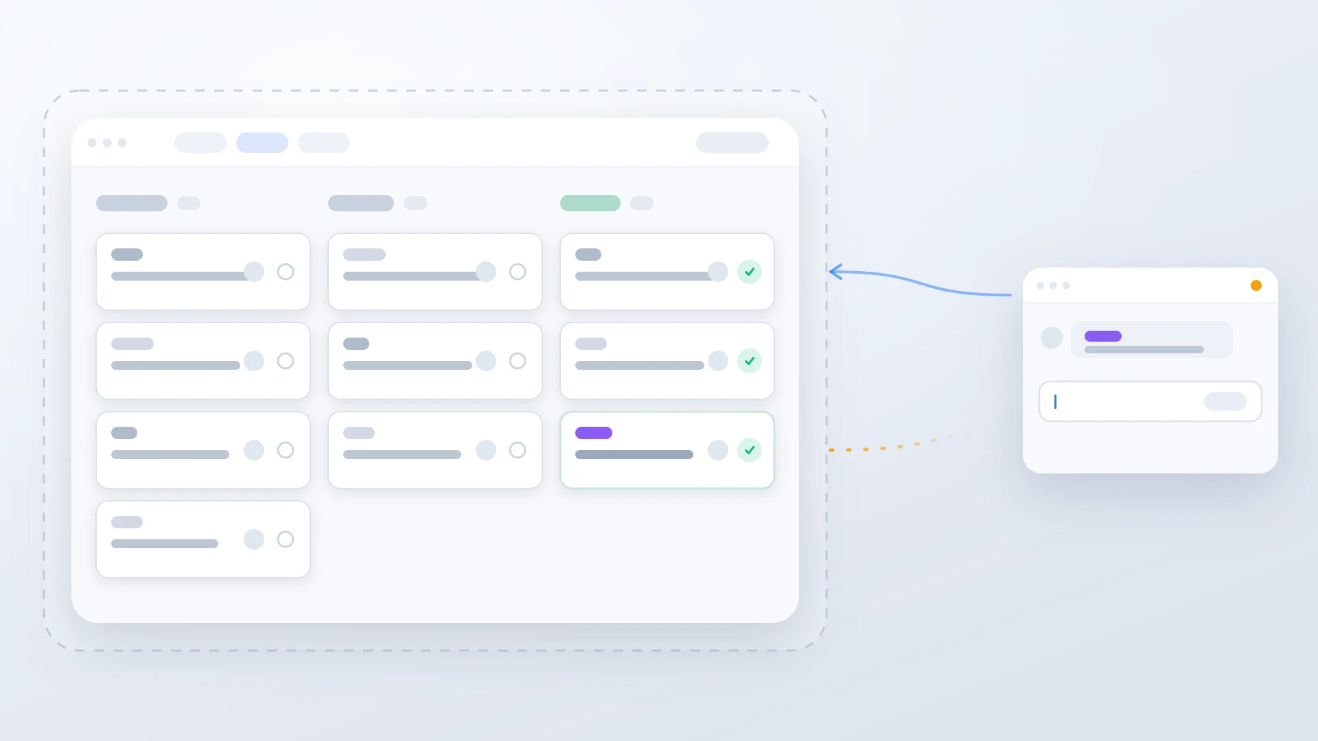 A GitHub Projects board holding engineering work next to a customer conversation that has no return path drawn back to it