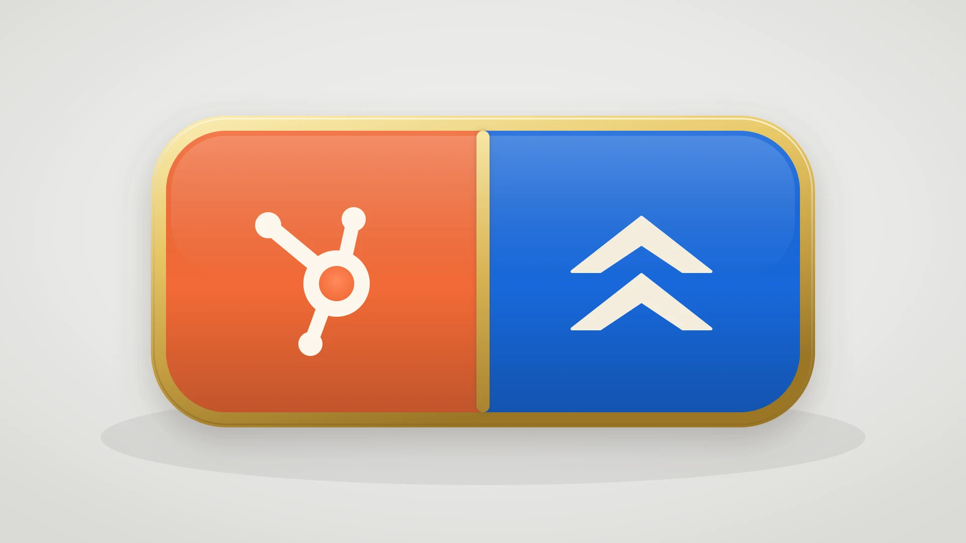 HubSpot and Jira badges side by side joined by gold rails, showing two tools built for different jobs that teams link rather than choose between