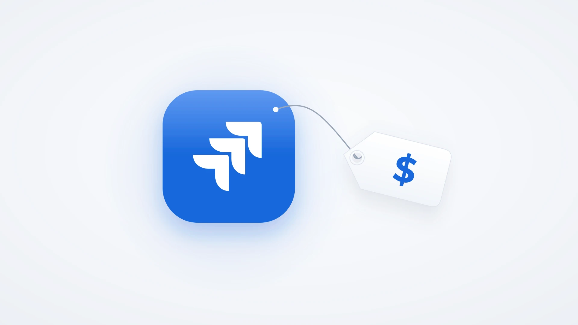 The Jira app icon on a blue tile with a white price tag hanging from its corner