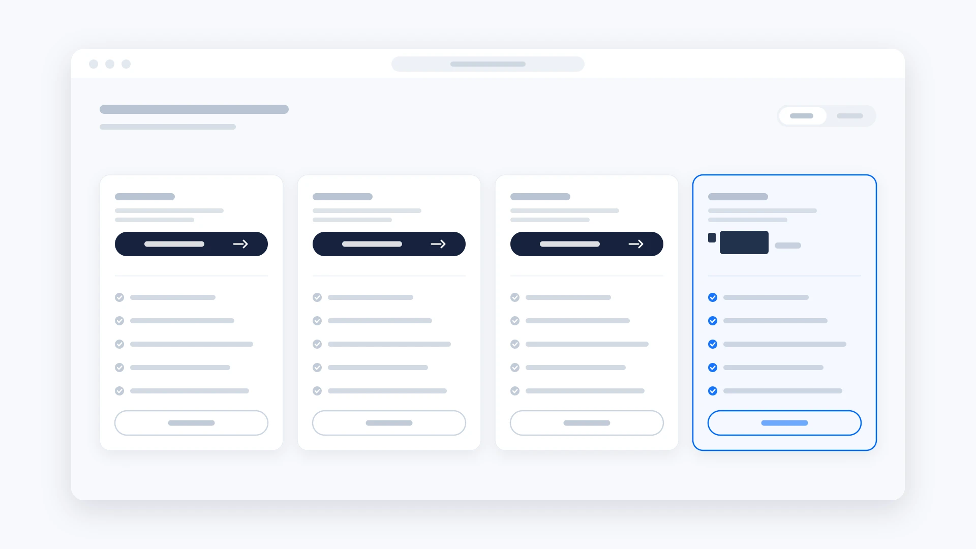 A pricing page with four plan cards, where the first three have a solid contact-sales button standing exactly where the price should be and only the last card shows an actual number